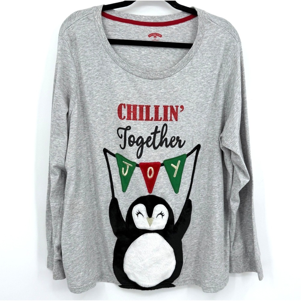 Holiday Time Christmas Top Womens 2X Novelty Holiday Penguin Joy Winter‎ Cozy
